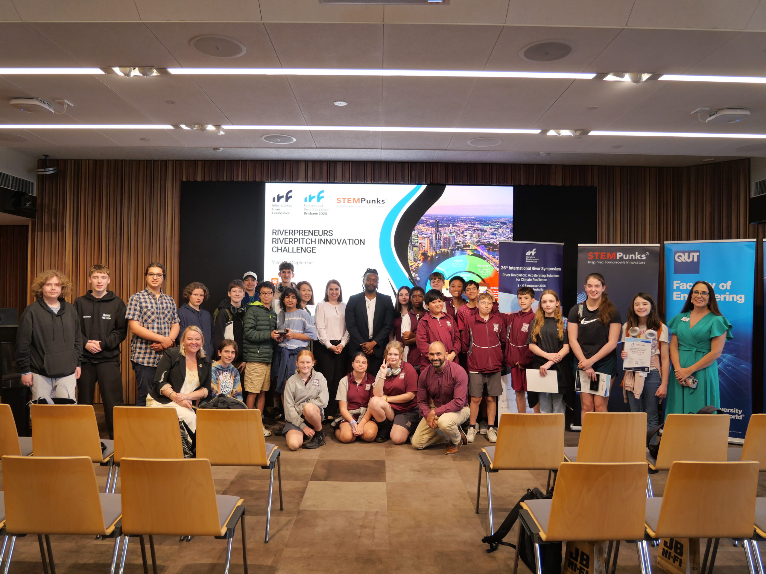 Photo or the Riverpreneurs Riverpitch participants and judges.